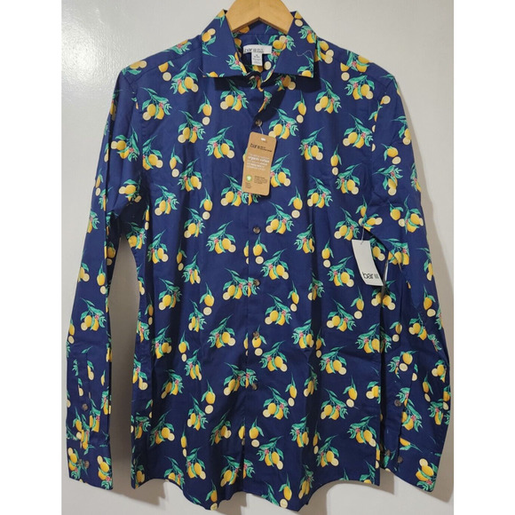Bar III Mens 15-15.5 Slim Fit Stretch Long Sleeve Casual Button-Up Lemon AOP NWT - Picture 2 of 5